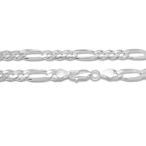 Sterling Silver Figaro Chain Necklace 6.5mm (Gauge 180). Available in 5 Lengths.