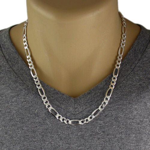 Sterling Silver Figaro Chain Necklace 6.5mm (Gauge 180). Available in 5 Lengths.