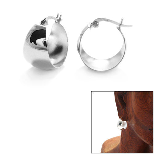Glossy 20mm Cigar Band Design Hoop Earrings | Wholesale Sterling Silver Jewelry | Main
