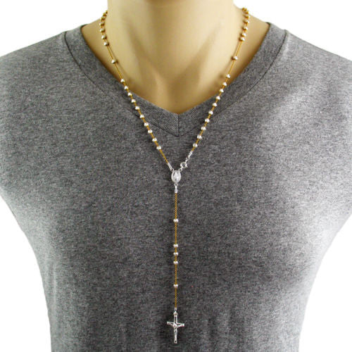 Chic 22" Rose Gold Rosary 4mm Bead Necklace with Crucifix | Wholesale 925 Sterling Silver Pendant - Jewelry | Alternate