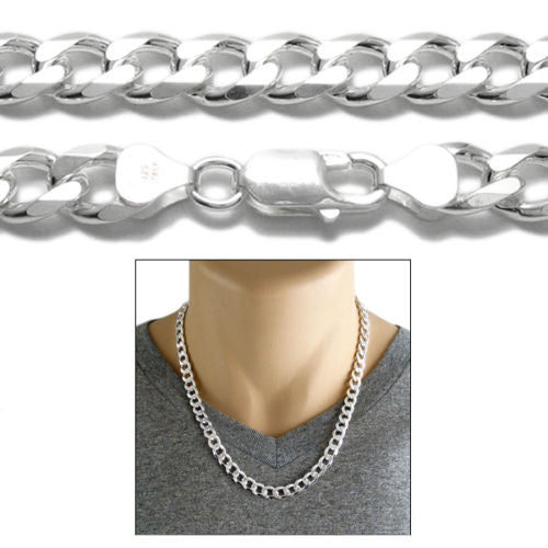 Sterling Silver Cuban Curb Chain Necklace 8mm (Gauge 220). Available in 6 Lengths.