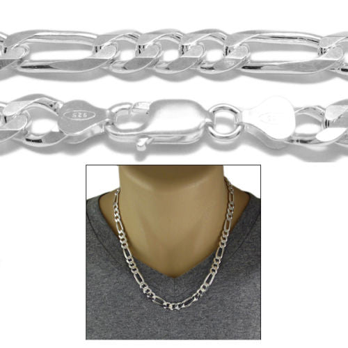 Sterling Silver Figaro Chain Necklace 8mm (Gauge 220). Available in 5 Lengths.