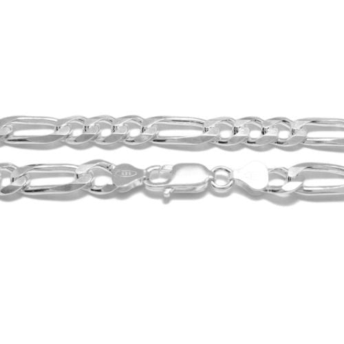 Sterling Silver Figaro Chain Necklace 8mm (Gauge 220). Available in 5 Lengths.