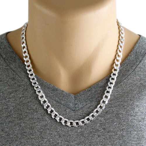 8mm Men's Stainless Steel Cuban Link Chain Necklace 24 Inches / Silver