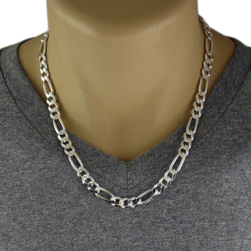 Sterling Silver Figaro Chain Necklace 8mm (Gauge 220). Available in 5 Lengths.