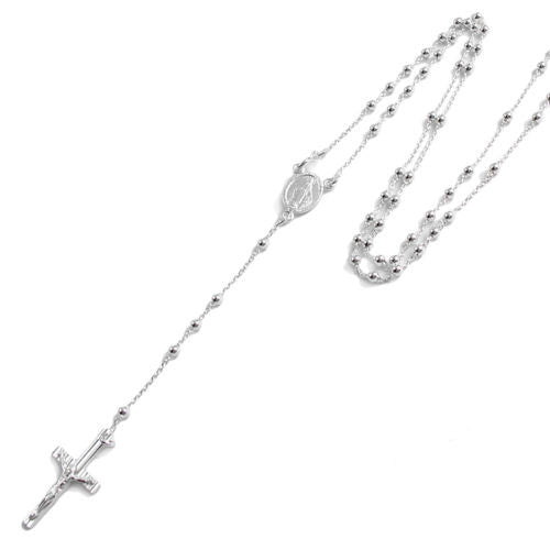 Glamorous 24" Rosary 3mm Bead Necklace with Crucifix | Wholesale 925 Sterling Silver Pendant - Jewelry | Main