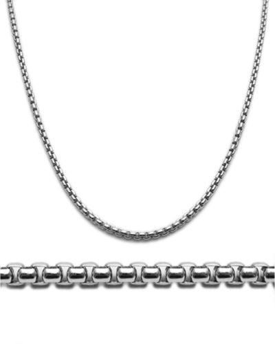 Sterling Silver Rhodium Finish Round Box Chain Necklace in 2.5mm (Gauge 250). Available in 6 Lengths.