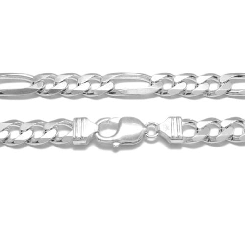 Sterling Silver Figaro Chain Necklace 9mm (Gauge 250). Available in 5 Lengths.