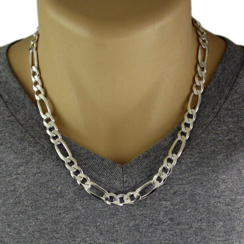 Sterling Silver Figaro Chain Necklace 9mm (Gauge 250). Available in 5 Lengths.