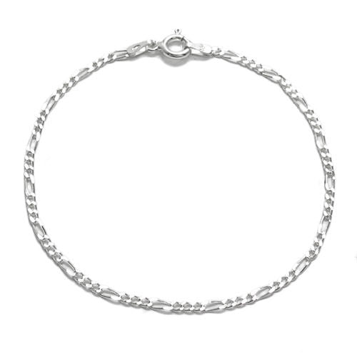 Thin Sterling Silver Figaro Chain Bracelet-Anklet in 1.5mm (Gauge 050) width. Available in 6 Lengths.