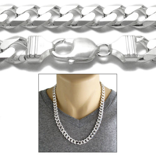 Sterling Silver Cuban Curb Chain Necklace 11mm (Gauge 300). Available in 6 Lengths.