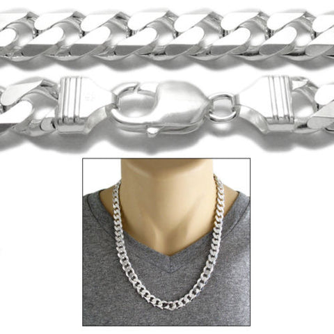 Sterling Silver Cuban Curb Chain Necklace 11mm (Gauge 300). Available in 6 Lengths.