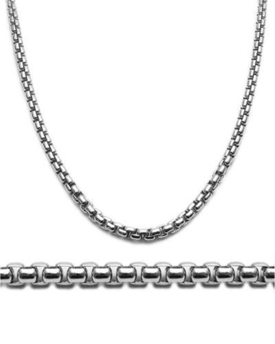 Sterling Silver Rhodium Finish Round Box Chain Necklace in 3.0mm (Gauge 300). Available in 6 Lengths.