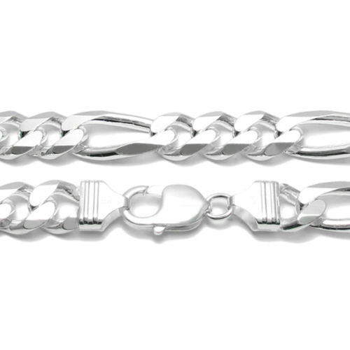 Sterling Silver Figaro Chain Necklace 11mm (Gauge 300). Available in 6 Lengths.