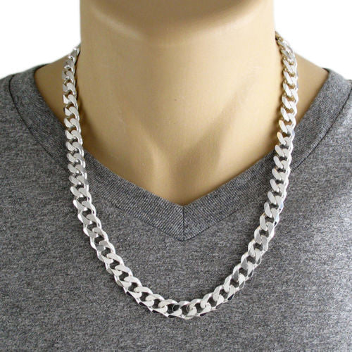Sterling Silver Cuban Curb Chain Necklace 11mm (Gauge 300). Available in 6 Lengths.
