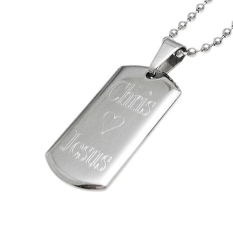 1.25" (32mm) engravable dog tag with ball chain | Wholesale 316L Stainless Steel Jewelry | Main photo