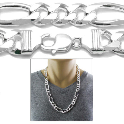 Sterling Silver Figaro Chain Necklace 14mm (Gauge 400). Available in 5 Lengths.