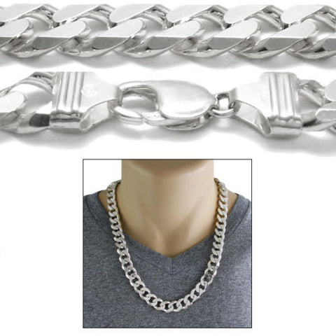 Sterling Silver Cuban Curb Chain Necklace 13.5mm (Gauge 350). Available in 4 Lengths.