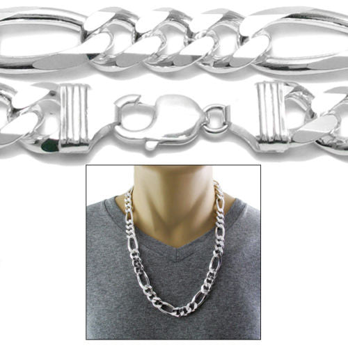 Sterling Silver Figaro Chain Necklace 13mm (Gauge 350). Available in 5 Lengths.
