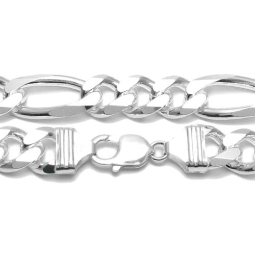 Sterling Silver Figaro Chain Necklace 14mm (Gauge 400). Available in 5 Lengths.