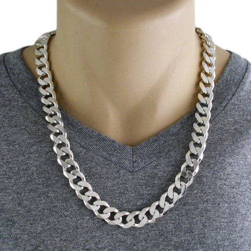 Sterling Silver Cuban Curb Chain Necklace 13.5mm (Gauge 350). Available in 4 Lengths.