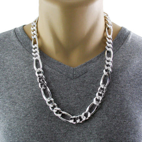 Sterling Silver Figaro Chain Necklace 13mm (Gauge 350). Available in 5 Lengths.