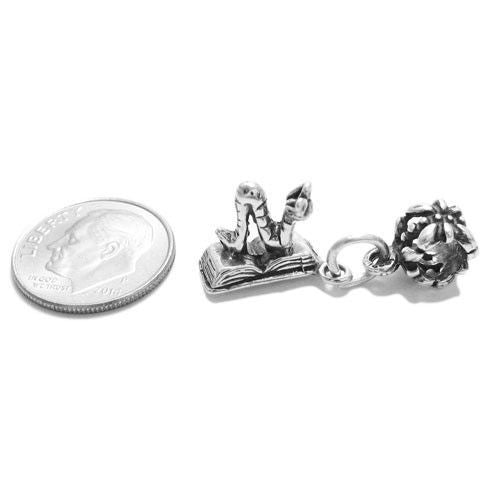 Cute 3D Bookworm Euro Bead Charm | Wholesale 925 Sterling Silver Pendant - Jewelry | Alternate