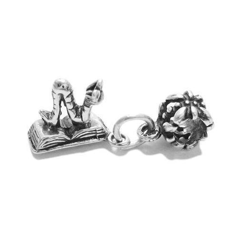 Cute 3D Bookworm Euro Bead Charm | Wholesale 925 Sterling Silver Pendant - Jewelry | Main