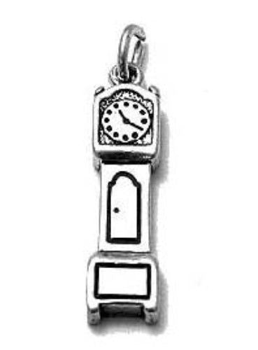 Vintage 3D Grandfather Clock Charm | Wholesale 925 Sterling Silver Charms | Main