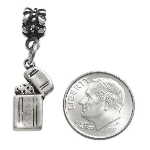 3D Lighter Charm with Euro Bead | Wholesale 925 Sterling Silver Charms - Jewelry | Alternate