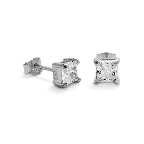 3mm 0.20 Carat Princess Cut CZ April Birthstone Earring | Wholesale Sterling Silver Jewelry | Alternate