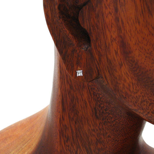 3mm 0.20 Carat Princess Cut CZ Birthstone Earring | Wholesale Sterling Silver Jewelry | Alternate