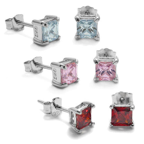 3mm 0.20 Carat Princess Cut CZ Birthstone Earring | Wholesale Sterling Silver Jewelry | Main