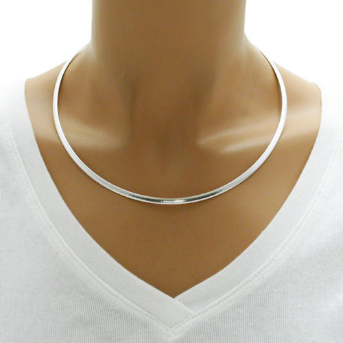 Sterling Silver Domed Reversible Gold and Silver Omega Necklace 3mm. Available in 2 Lengths.