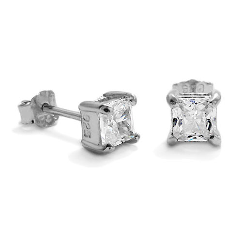 4mm 0.40 Carat Princess Cut CZ April Birthstone Earring | Wholesale Sterling Silver Jewelry | Alternate
