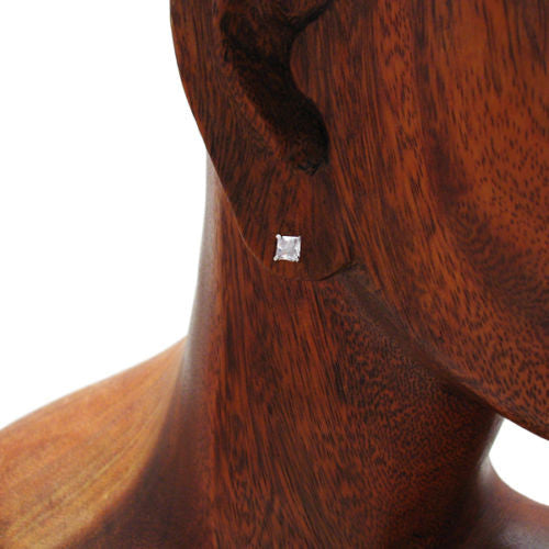 4mm 0.40 Carat Princess Cut CZ Birthstone Earring | Wholesale Sterling Silver Jewelry | Alternate