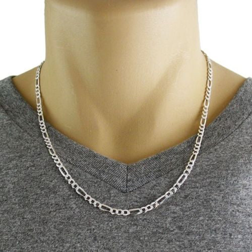 Exquisite 4mm/120 Gauge Pave Cut Figaro Link Chain Necklace | Wholesale 925 sterling silver jewelry | Alternate