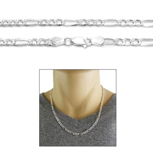 Exquisite 4mm/120 Gauge Pave Cut Figaro Link Chain Necklace | Wholesale 925 sterling silver jewelry | Main