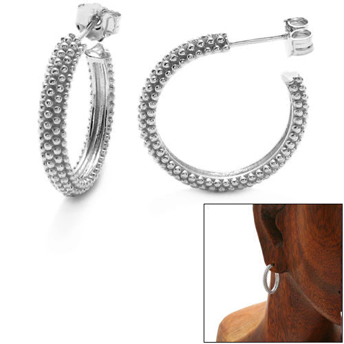 4mm Popcorn Style Round Hoop Post Earrings | Wholesale Sterling Silver Jewelry | Alternate