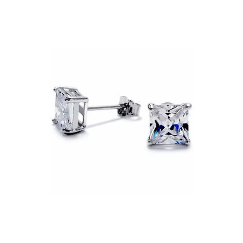 4mm Princess Cut Square 0.50 Carat CZ Post Stud Earrings | Wholesale Sterling Silver Jewelry | Main