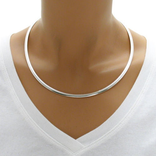 Sterling Silver Domed Reversible Gold and Silver Omega Chain Necklace 4mm. Available in 3 Lengths.