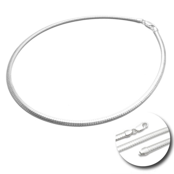 Sterling Silver Domed Omega Chain Necklace 4mm. Available in 3 Lengths.