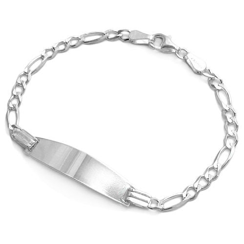 Classy Engravable Figaro Link Child's I.D. Bracelet - 5.5 Inch (3mm) | Wholesale 925 Sterling Silver Jewelry | Alternate