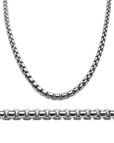 Sterling Silver Rhodium Finish Round Box Chain Necklace in 5mm (Gauge 500). Available in 6 Lengths.