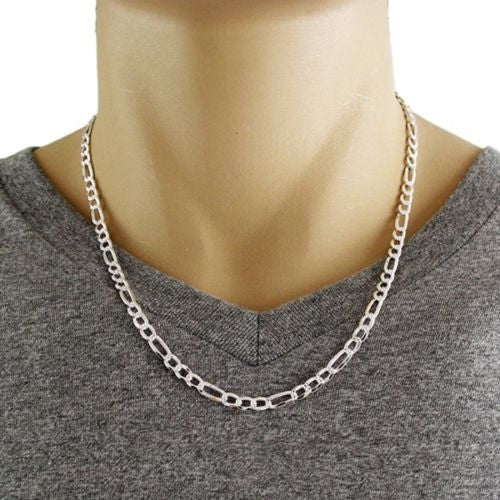 Exquisite 5mm/150 Gauge Pave Cut Figaro Link Chain Necklace | Wholesale 925 sterling silver jewelry | Alternate