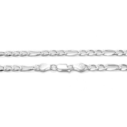 Exquisite 5mm/150 Gauge Pave Cut Figaro Link Chain Necklace | Wholesale 925 sterling silver jewelry | Alternate