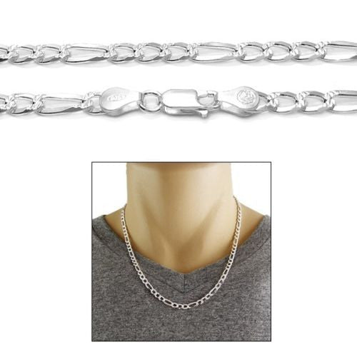 Exquisite 5mm/150 Gauge Pave Cut Figaro Link Chain Necklace | Wholesale 925 sterling silver jewelry | Alternate