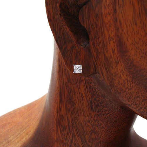 5mm Princess Cut Square 0.75 Carat CZ Post Stud Earrings | Wholesale Sterling Silver Jewelry | Alternate