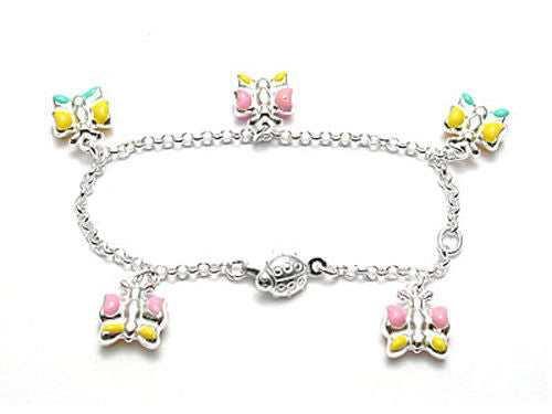 Admirable Child's Bracelet with Beautifully Colored Butterfliew - 6 Inch | Wholesale 925 Sterling Silver Jewelry 