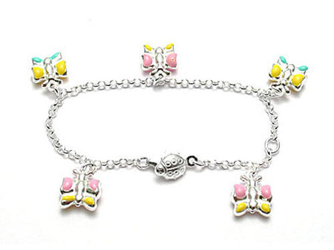 Admirable Child's Bracelet with Beautifully Colored Butterfliew - 6 Inch | Wholesale 925 Sterling Silver Jewelry 